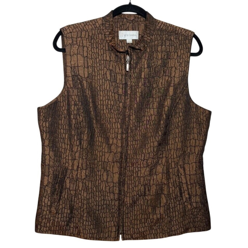 Erin London Crocodile Print Zip-Up Vest Women's Size Large Black Brown Shimmer